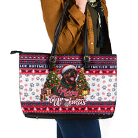 Rottweiler Merry Woofmas Leather Tote Bag Christmas Dog Art Style - Wonder Print Shop