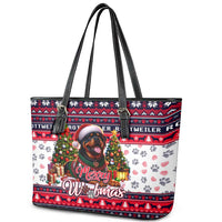 Rottweiler Merry Woofmas Leather Tote Bag Christmas Dog Art Style - Wonder Print Shop