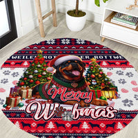Rottweiler Merry Woofmas Round Carpet Christmas Dog Art Style