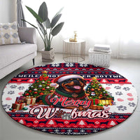 Rottweiler Merry Woofmas Round Carpet Christmas Dog Art Style