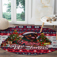 Rottweiler Merry Woofmas Round Carpet Christmas Dog Art Style