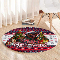 Rottweiler Merry Woofmas Round Carpet Christmas Dog Art Style