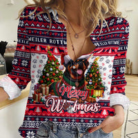 Rottweiler Merry Woofmas Women Casual Shirt Christmas Dog Art Style - Wonder Print Shop