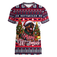 Rottweiler Merry Woofmas Women V-Neck T-Shirt Christmas Dog Art Style - Wonder Print Shop