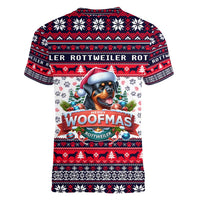 Rottweiler Merry Woofmas Women V-Neck T-Shirt Christmas Dog Art Style - Wonder Print Shop