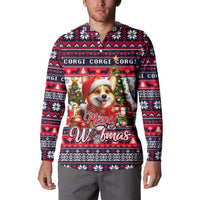 Corgi Merry Woofmas Button Sweatshirt Christmas Dog Art Style - Wonder Print Shop