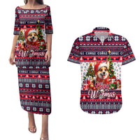 Corgi Merry Woofmas Couples Matching Puletasi and Hawaiian Shirt Christmas Dog Art Style - Wonder Print Shop