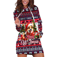 Corgi Merry Woofmas Hoodie Dress Christmas Dog Art Style - Wonder Print Shop