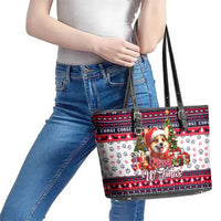 Corgi Merry Woofmas Leather Tote Bag Christmas Dog Art Style - Wonder Print Shop