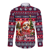 Corgi Merry Woofmas Long Sleeve Button Shirt Christmas Dog Art Style - Wonder Print Shop