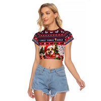 Corgi Merry Woofmas Raglan Cropped T Shirt Christmas Dog Art Style - Wonder Print Shop