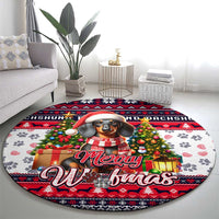 Dachshund Merry Woofmas Round Carpet Christmas Dog Art Style