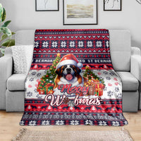 Saint Bernard Merry Woofmas Blanket Christmas Dog Art Style