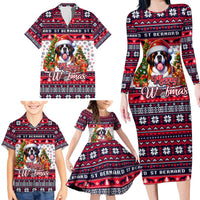 Saint Bernard Merry Woofmas Family Matching Long Sleeve Bodycon Dress and Hawaiian Shirt Christmas Dog Art Style - Wonder Print Shop