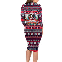 Saint Bernard Merry Woofmas Family Matching Long Sleeve Bodycon Dress and Hawaiian Shirt Christmas Dog Art Style - Wonder Print Shop