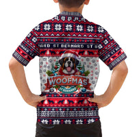 Saint Bernard Merry Woofmas Family Matching Off The Shoulder Long Sleeve Dress and Hawaiian Shirt Christmas Dog Art Style - Wonder Print Shop