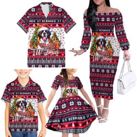 Saint Bernard Merry Woofmas Family Matching Off The Shoulder Long Sleeve Dress and Hawaiian Shirt Christmas Dog Art Style - Wonder Print Shop
