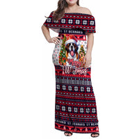 Saint Bernard Merry Woofmas Family Matching Off Shoulder Maxi Dress and Hawaiian Shirt Christmas Dog Art Style - Wonder Print Shop