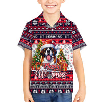 Saint Bernard Merry Woofmas Family Matching Off Shoulder Maxi Dress and Hawaiian Shirt Christmas Dog Art Style - Wonder Print Shop