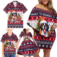 Saint Bernard Merry Woofmas Family Matching Off Shoulder Short Dress and Hawaiian Shirt Christmas Dog Art Style - Wonder Print Shop