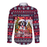 Saint Bernard Merry Woofmas Long Sleeve Button Shirt Christmas Dog Art Style - Wonder Print Shop