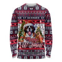 Saint Bernard Merry Woofmas Long Sleeve Shirt Christmas Dog Art Style - Wonder Print Shop