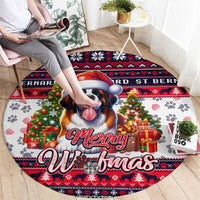 Saint Bernard Merry Woofmas Round Carpet Christmas Dog Art Style