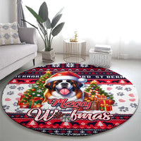 Saint Bernard Merry Woofmas Round Carpet Christmas Dog Art Style
