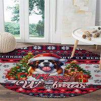 Saint Bernard Merry Woofmas Round Carpet Christmas Dog Art Style