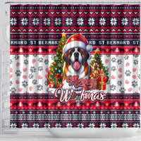 Saint Bernard Merry Woofmas Shower Curtain Christmas Dog Art Style