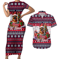 German Shepherd Merry Woofmas Couples Matching Short Sleeve Bodycon Dress and Hawaiian Shirt Christmas Dog Art Style - Wonder Print Shop