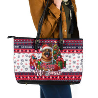 German Shepherd Merry Woofmas Leather Tote Bag Christmas Dog Art Style - Wonder Print Shop
