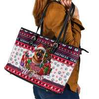 German Shepherd Merry Woofmas Leather Tote Bag Christmas Dog Art Style - Wonder Print Shop
