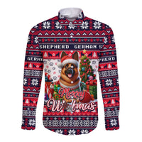 German Shepherd Merry Woofmas Long Sleeve Button Shirt Christmas Dog Art Style - Wonder Print Shop