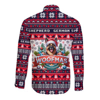 German Shepherd Merry Woofmas Long Sleeve Button Shirt Christmas Dog Art Style - Wonder Print Shop