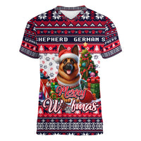 German Shepherd Merry Woofmas Women V-Neck T-Shirt Christmas Dog Art Style - Wonder Print Shop