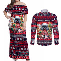 Poodle Merry Woofmas Couples Matching Off Shoulder Maxi Dress and Long Sleeve Button Shirt Christmas Dog Art Style - Wonder Print Shop