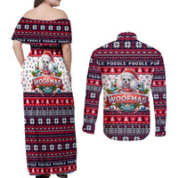 Poodle Merry Woofmas Couples Matching Off Shoulder Maxi Dress and Long Sleeve Button Shirt Christmas Dog Art Style - Wonder Print Shop