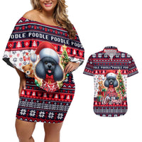 Poodle Merry Woofmas Couples Matching Off Shoulder Short Dress and Hawaiian Shirt Christmas Dog Art Style - Wonder Print Shop