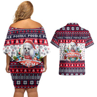 Poodle Merry Woofmas Couples Matching Off Shoulder Short Dress and Hawaiian Shirt Christmas Dog Art Style - Wonder Print Shop