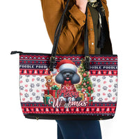 Poodle Merry Woofmas Leather Tote Bag Christmas Dog Art Style - Wonder Print Shop