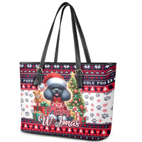 Poodle Merry Woofmas Leather Tote Bag Christmas Dog Art Style - Wonder Print Shop