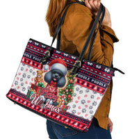 Poodle Merry Woofmas Leather Tote Bag Christmas Dog Art Style - Wonder Print Shop