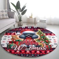 Poodle Merry Woofmas Round Carpet Christmas Dog Art Style