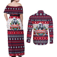 Afghan Hound Merry Woofmas Couples Matching Off Shoulder Maxi Dress and Long Sleeve Button Shirt Christmas Dog Art Style - Wonder Print Shop