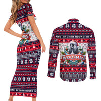 Afghan Hound Merry Woofmas Couples Matching Short Sleeve Bodycon Dress and Long Sleeve Button Shirt Christmas Dog Art Style - Wonder Print Shop