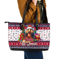 Afghan Hound Merry Woofmas Leather Tote Bag Christmas Dog Art Style - Wonder Print Shop