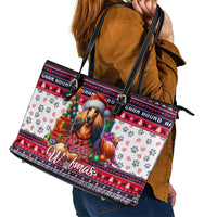 Afghan Hound Merry Woofmas Leather Tote Bag Christmas Dog Art Style - Wonder Print Shop