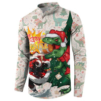 Cheer Santa Claus T-Rex Button Sweatshirt Merry Beermas Christmas - Wonder Print Shop