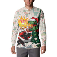 Cheer Santa Claus T-Rex Button Sweatshirt Merry Beermas Christmas - Wonder Print Shop